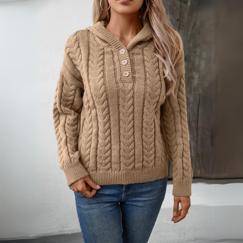 Véra® | Gilet tricoté rétro pour femme avec patte de boutonnage et capuche