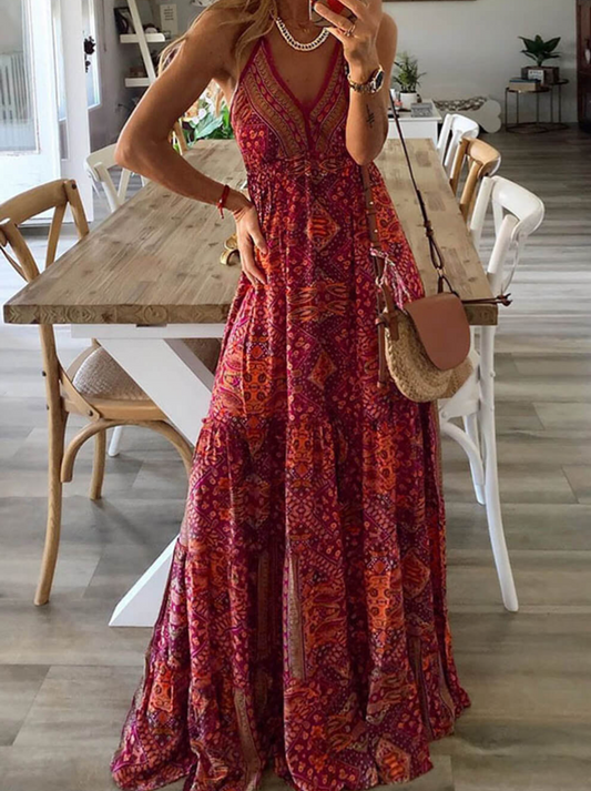 Amira - Maxi jupe à taille haute avec imprimé floral et décolleté en V