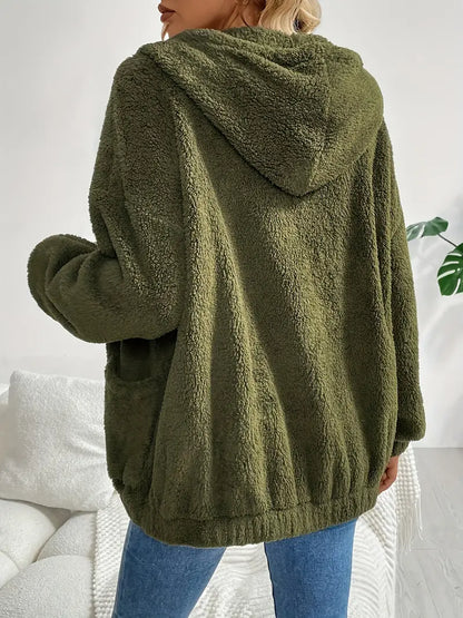 Yasmin® | Veste polaire élégante vert olive à capuche pour femme