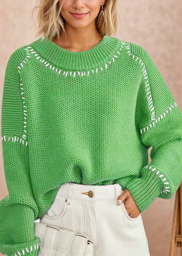 Rosalia® | Pull à manches longues de couleur unie vert