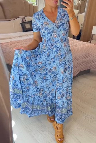 Raquel - Robe à col en V avec imprimé floral