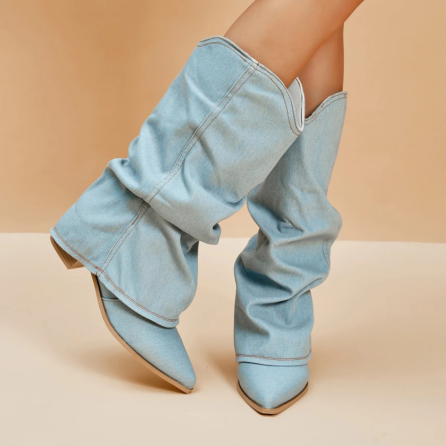 Ramona® | Bottes western bleues à bout plissé pour femme