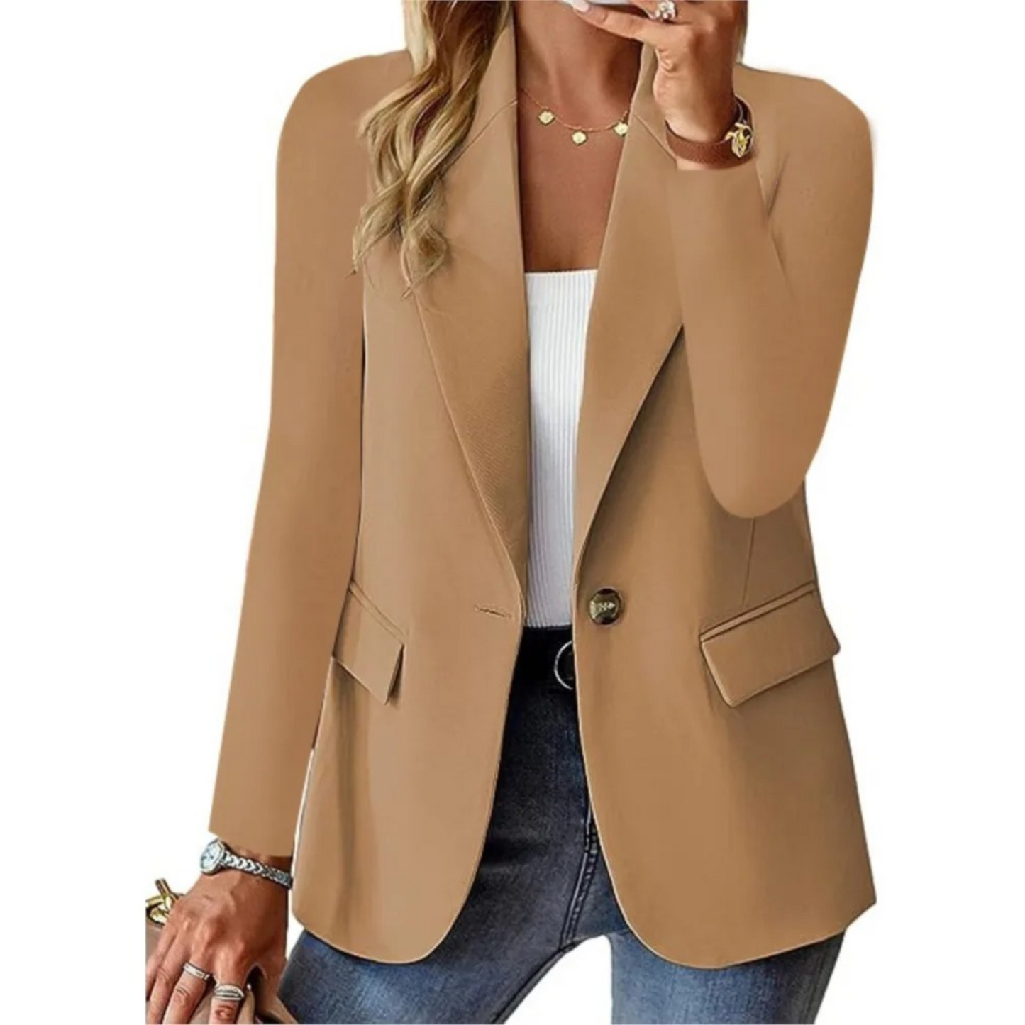 Trine® | Blazer femme décontracté et uni à manches longues et boucle de poche étroite