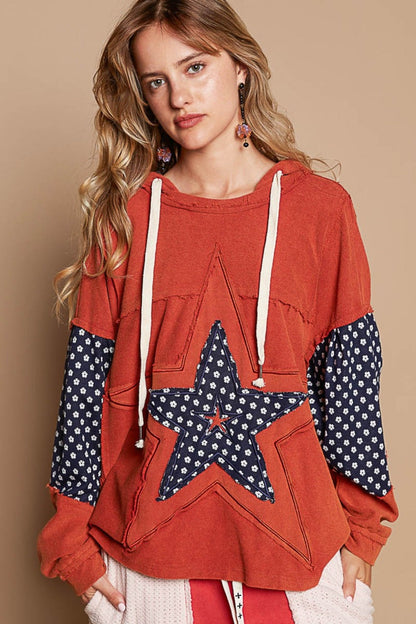 Pénélope® | Sweat à capuche French Terry à bords bruts POL Star Patchwork