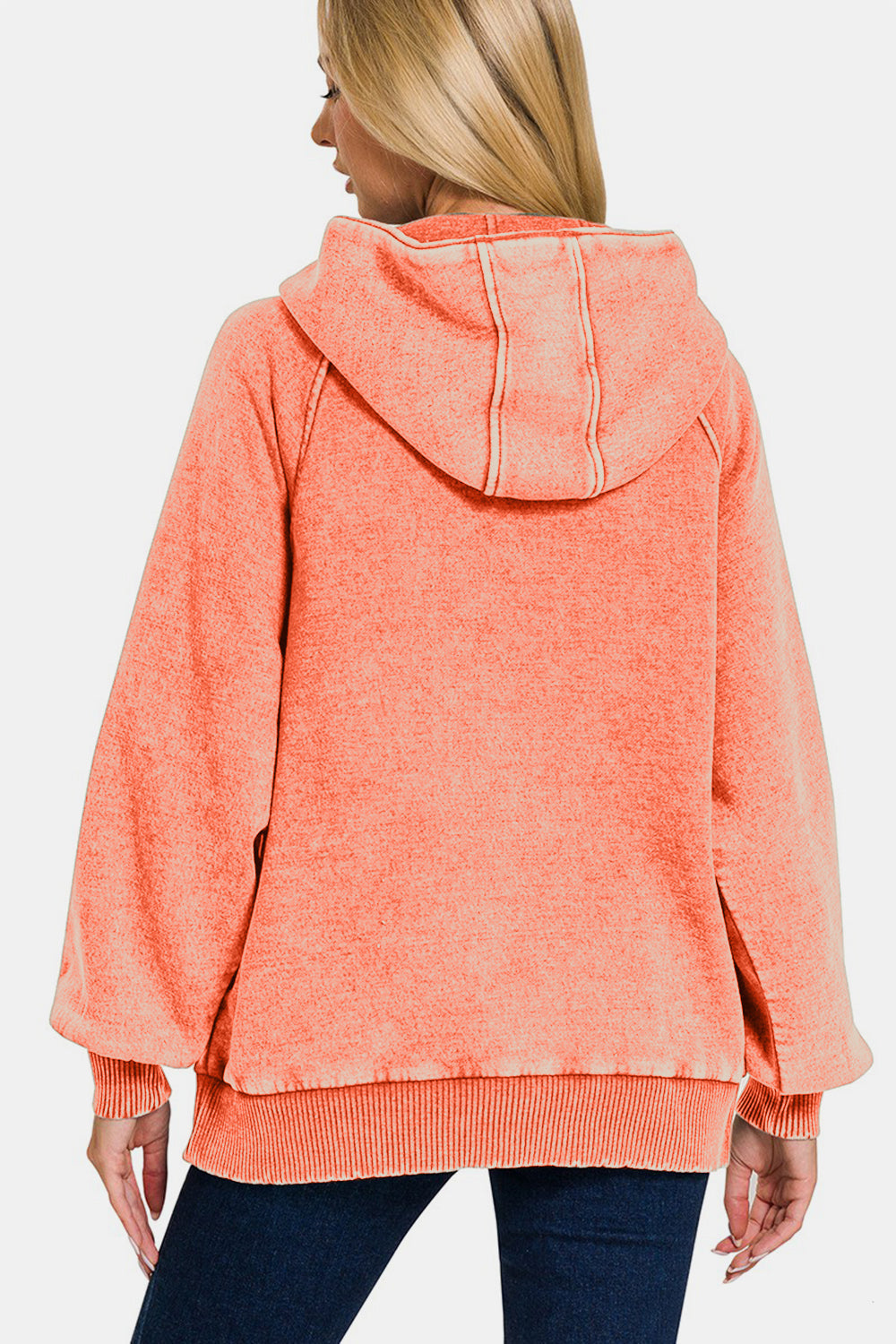 Zenaïda® | Zenana - Sweat à capuche kangourou en polaire délavé à l'acide