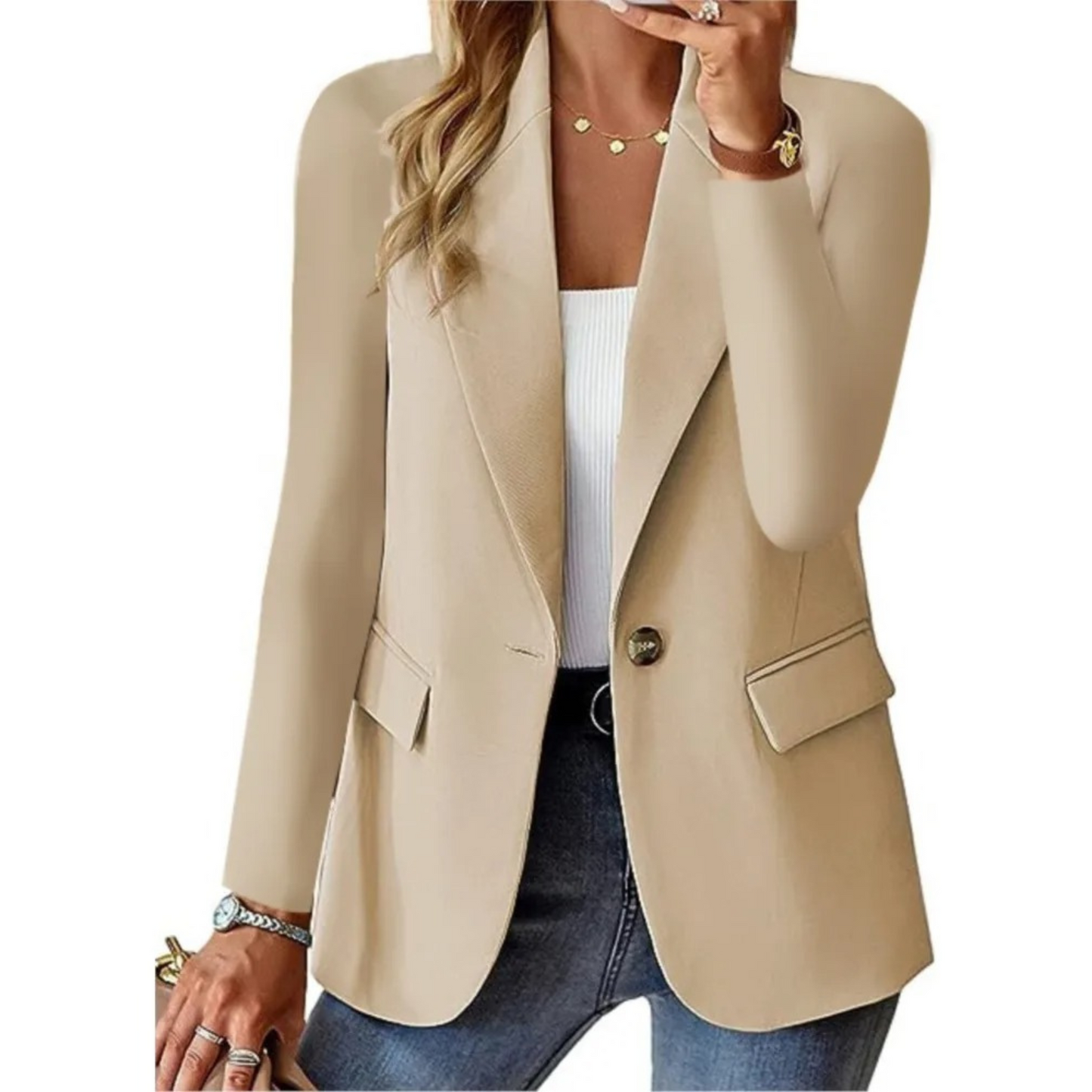 Trine® | Blazer femme décontracté et uni à manches longues et boucle de poche étroite