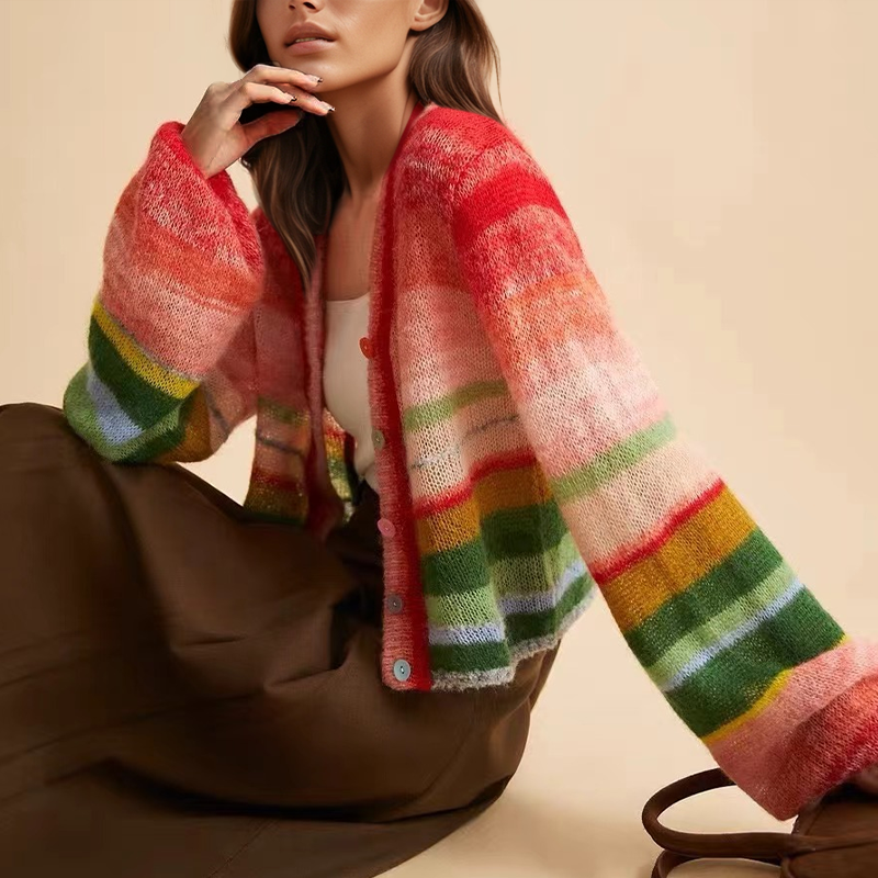 Verónica® | Cardigan rétro à rayures multicolores