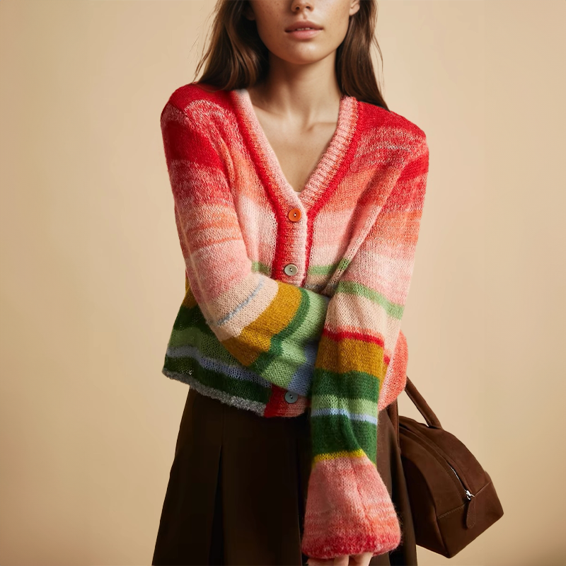 Verónica® | Cardigan rétro à rayures multicolores