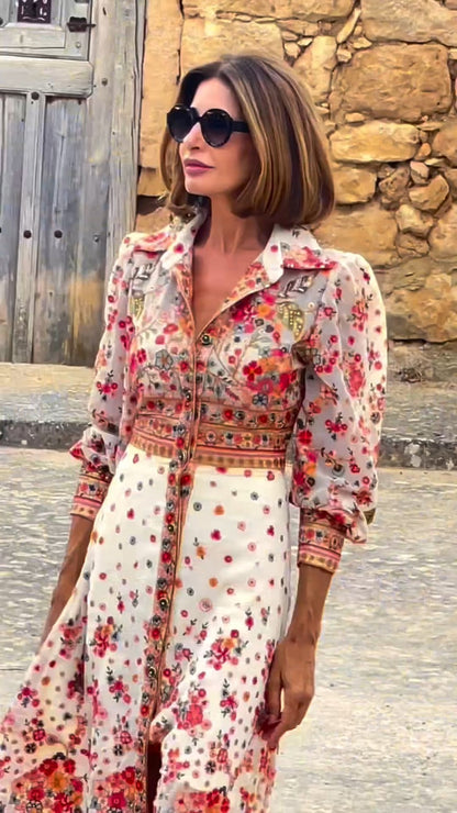 Pauline® | Robe longue élégante avec imprimé floral et col