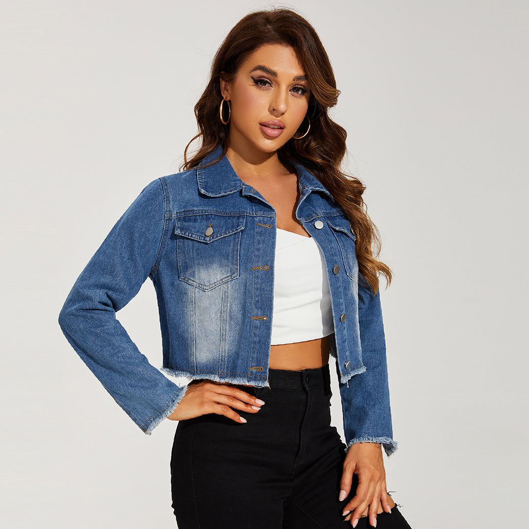 Pauline® | Veste en jean détails effilochés pour femme