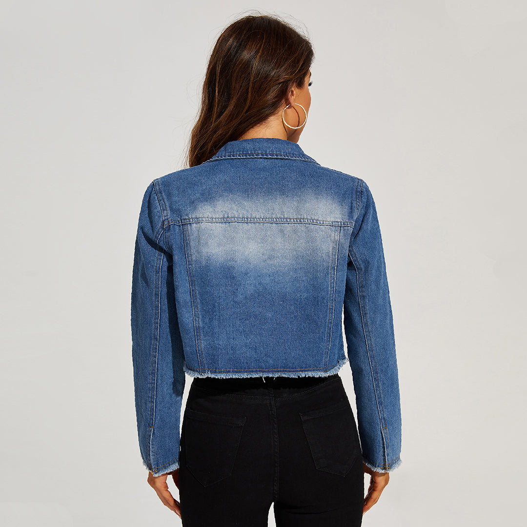 Pauline® | Veste en jean détails effilochés pour femme