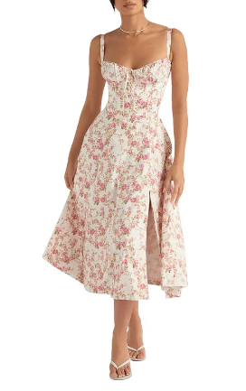 Robe bustier florale à taille moyenne