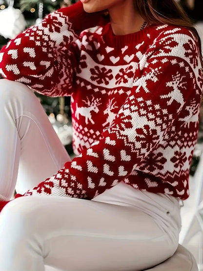 Yara® | Pull festif avec un motif renne et flocon de neige.