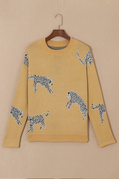 Yolande® | Pull en maille imprimé animal camel avec épaules tombantes