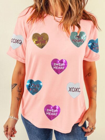 Salomé® | T-shirt col rond manches courtes avec cœur à sequins pour la Saint-Valentin