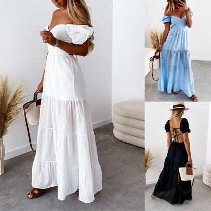 Franchesca - mode estivale Bohème plage dos nu bretelles robe maxi élégante