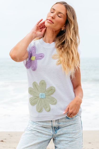 Ramona® | Cardigan en sweat tricoté à col rond et motif floral pour femme