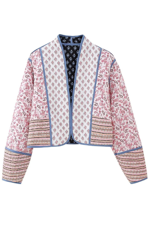 Xiomara® | Veste cardigan matelassée réversible imprimée avec petite veste doublée en coton de couleur assortie