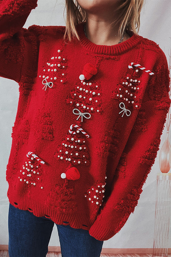 Wanda® | Pull ras du cou tricoté à motif de Noël et manches longues