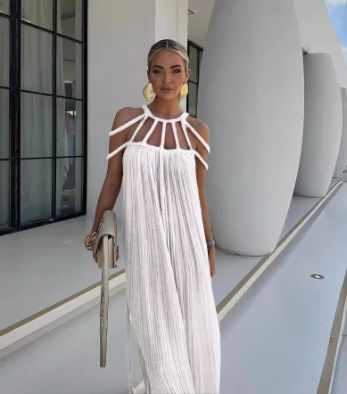 Robe en lin moderne et sophistiquée avec tresses drapées Robe maxi