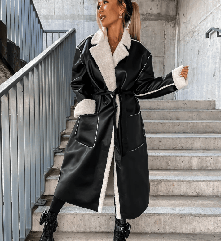 Paloma® | Manteau long en cuir décontracté pour femme avec poches