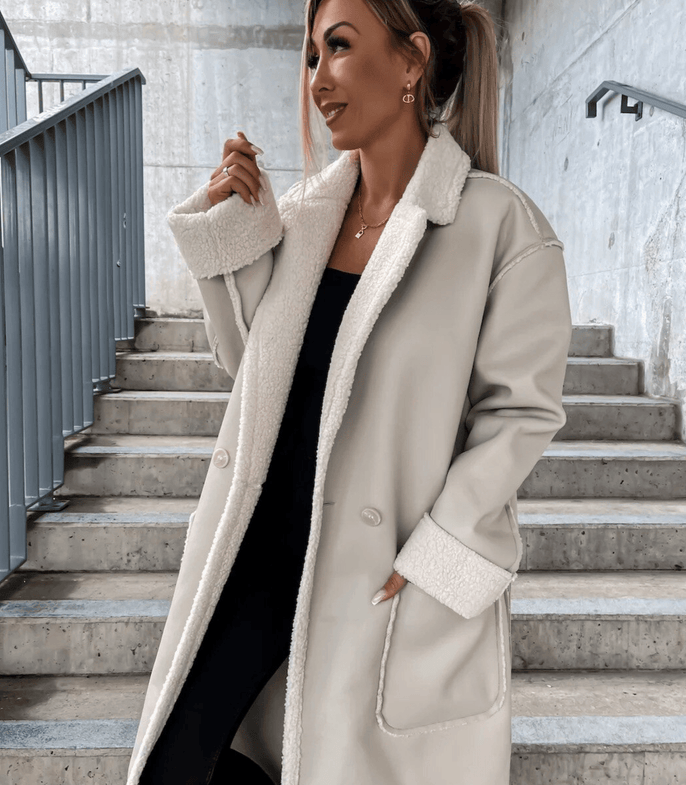 Paloma® | Manteau long en cuir décontracté pour femme avec poches