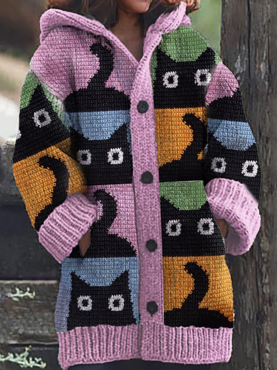 Xandra® | Cardigan à capuche décontracté avec motif de chat mignon pour femme