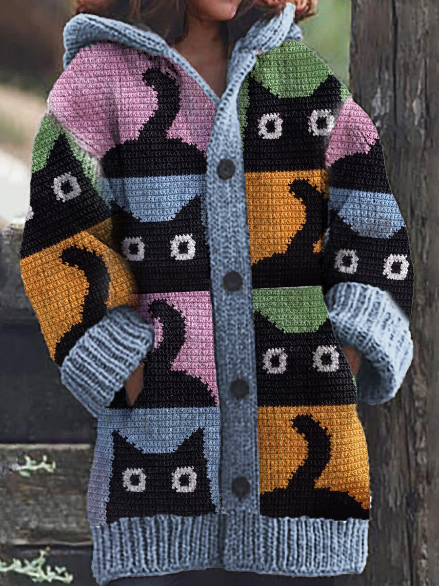 Xandra® | Cardigan à capuche décontracté avec motif de chat mignon pour femme