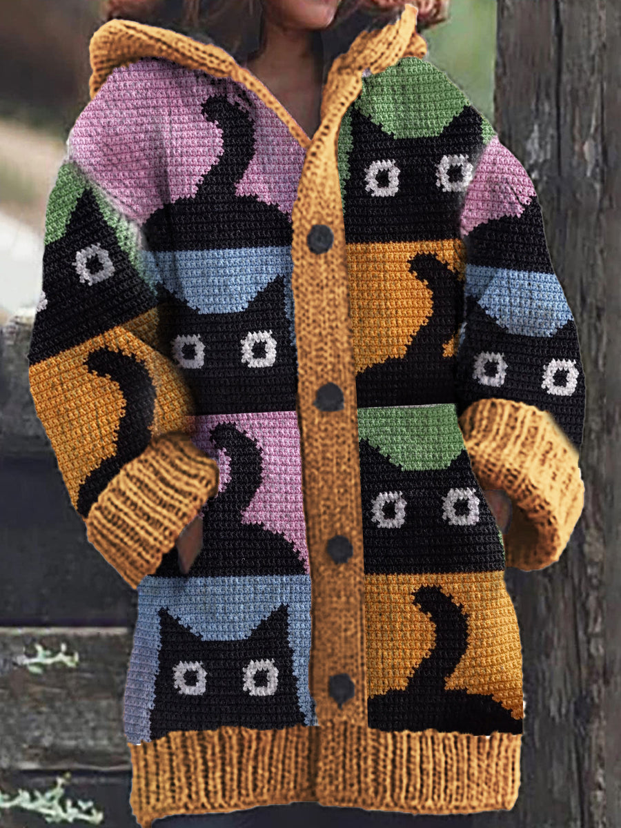 Xandra® | Cardigan à capuche décontracté avec motif de chat mignon pour femme