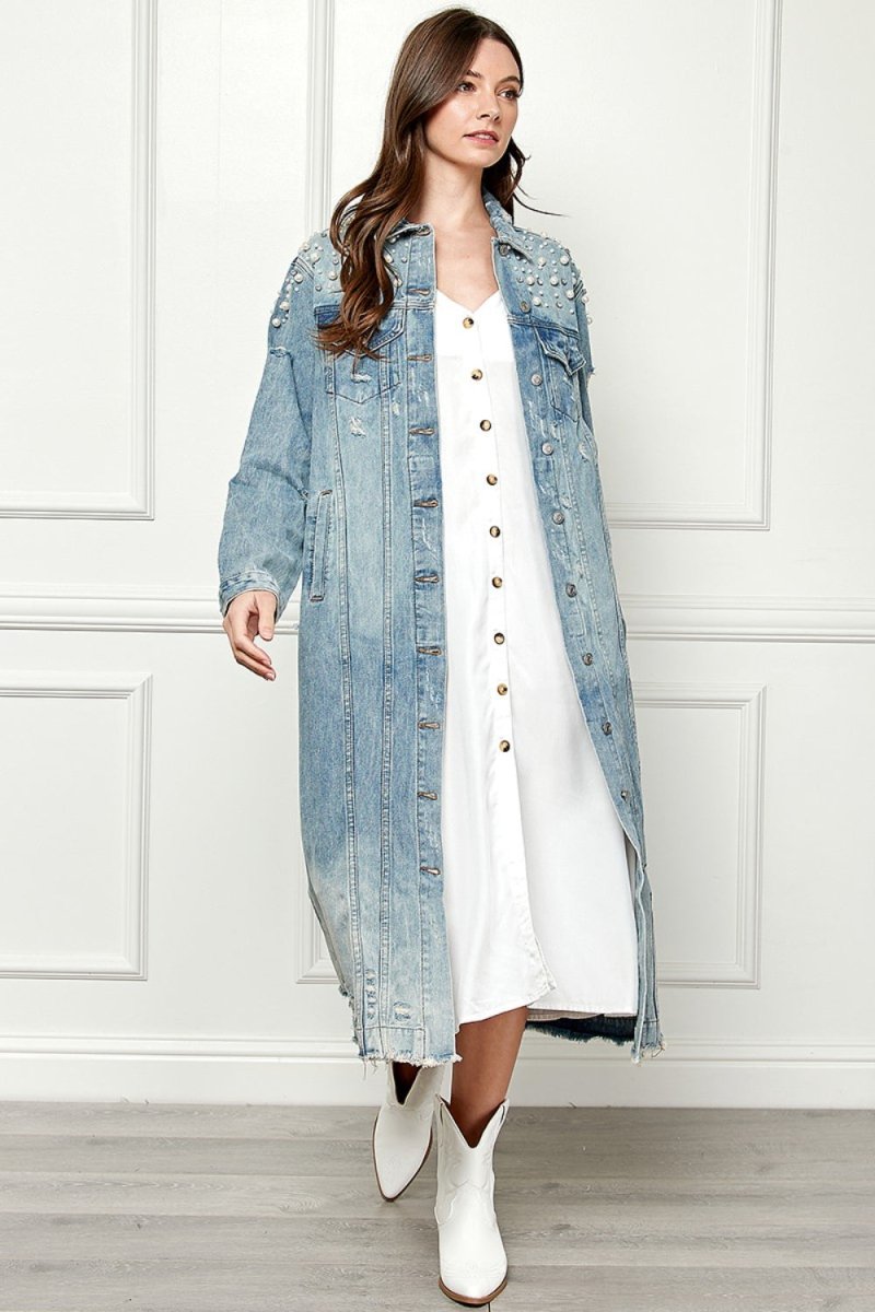 Paula® | Veste en jean oversize avec ourlet brut et boutons en nacre