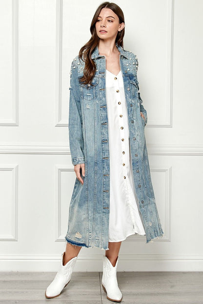 Paula® | Veste en jean oversize avec ourlet brut et boutons en nacre