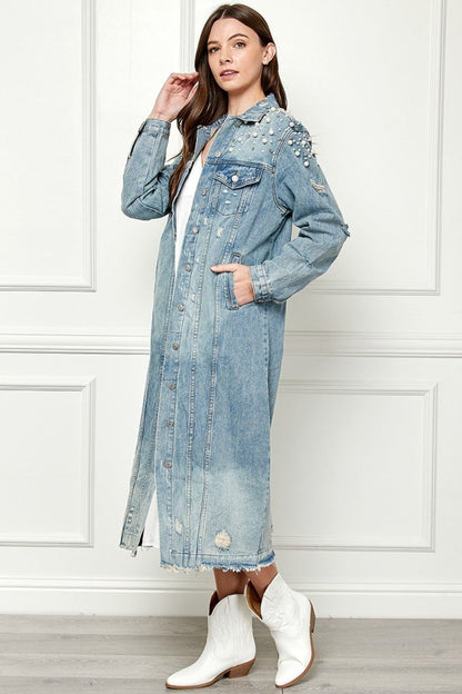 Paula® | Veste en jean oversize avec ourlet brut et boutons en nacre