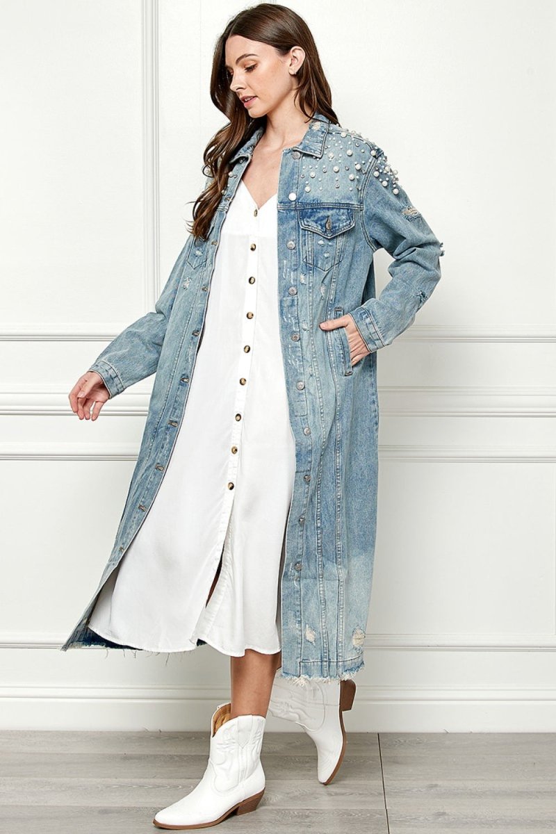 Paula® | Veste en jean oversize avec ourlet brut et boutons en nacre