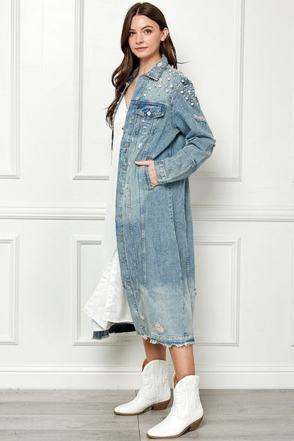 Paula® | Veste en jean oversize avec ourlet brut et boutons en nacre